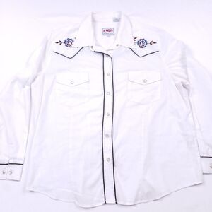 Roper Western Pearl Snap Shirt Mens XL White Embroidered Rose Cowboy Rockabilly